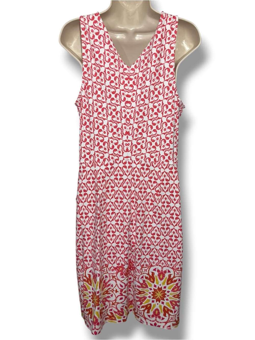 J. McLaughlin Women’s Sleeveless Printed V-Neck Dress Red White Size Large - Picture 4 of 6